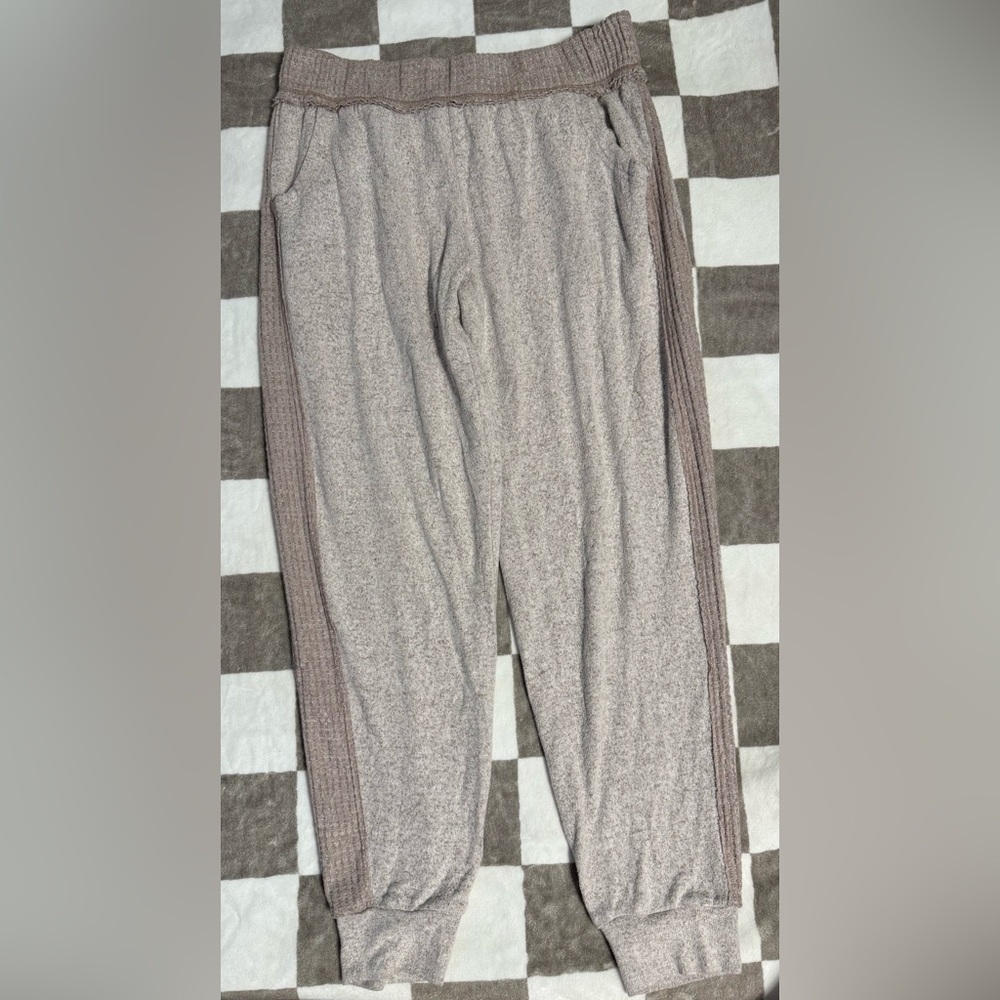 Anthropologie heather tan Jogger Sweatpants with Textured Side Panels